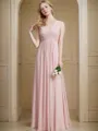 A-line V-Neck Sleeveless Floor-Length Chiffon Classy Bridesmaid Dress With Ruched