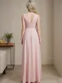 A-line V-Neck Sleeveless Floor-Length Chiffon Classy Bridesmaid Dress With Ruched