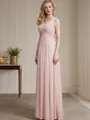 A-line V-Neck Sleeveless Floor-Length Chiffon Classy Bridesmaid Dress With Ruched