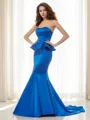 Trumpet/Mermaid Sweetheart Glamorous Sleeveless Sweep Train Satin Bridesmaid Dress