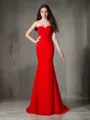Trumpet/Mermaid Sweetheart Sleeveless Sweep Train Striking Chiffon Bridesmaid Dress With Ruched