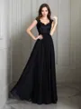 A-line Scoop Sleeveless Floor-Length Classic Chiffon Bridesmaid Dress With Lace
