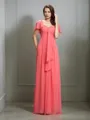 A-line Sweetheart 1/2 Sleeves Feminine Floor-Length Chiffon Bridesmaid Dress With Pleats