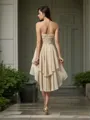 A-line Sweetheart Sleeveless Asymmetrical Subtle Chiffon Bridesmaid Dress With Hand-Made Flower