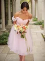 A-line Princess Elegant Off-the-Shoulder Sleeveless Knee-Length Tulle Bridesmaid Dress