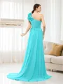 A-line One-Shoulder Perfect Sleeveless Sweep Train Chiffon Bridesmaid Dress With Pleats