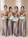 Flattering Sheath/Column One-Shoulder Sleeveless Floor-Length Silk like Satin Bridesmaid Dress