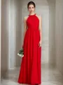 A-line Halter Sleeveless Elegant Floor-Length Chiffon Bridesmaid Dress With Ruched