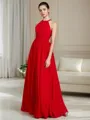 A-line Halter Sleeveless Elegant Floor-Length Chiffon Bridesmaid Dress With Ruched