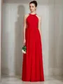 A-line Halter Sleeveless Elegant Floor-Length Chiffon Bridesmaid Dress With Ruched