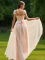 A-line Princess Scoop Short Sleeves Simple Floor-Length Tulle Bridesmaid Dress
