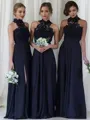 A-line Halter Sleeveless Floor-Length Chiffon Feminine Bridesmaid Dress