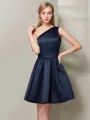 A-line Subtle One-Shoulder Sleeveless Short/Mini Satin Bridesmaid Dress