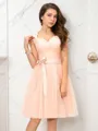 A-line Princess Straps Sleeveless Short/Mini Balanced Tulle Bridesmaid Dress With Sash