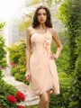 A-line One-Shoulder Sleeveless Charming Knee-Length Chiffon Bridesmaid Dress With Ruched