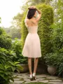 A-line One-Shoulder Sleeveless Charming Knee-Length Chiffon Bridesmaid Dress With Ruched