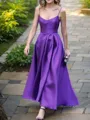 A-line Dreamy Spaghetti Straps Sleeveless Ankle-Length Satin Bridesmaid Dress