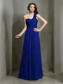 A-line One-Shoulder Sleeveless Floor-Length Fashion Chiffon Bridesmaid Dress With Hand-Made Flower