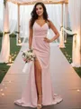 Alluring Sheath/Column V-Neck Sleeveless Sweep Train Stretch Crepe Bridesmaid Dresses
