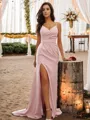 Alluring Sheath/Column V-Neck Sleeveless Sweep Train Stretch Crepe Bridesmaid Dresses