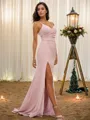 Alluring Sheath/Column V-Neck Sleeveless Sweep Train Stretch Crepe Bridesmaid Dresses
