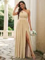 A-line One-Shoulder Sleeveless Feminine Floor-Length Jersey Bridesmaid Dresses