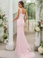 Sheath/Column Flattering One-Shoulder Sleeveless Sweep Train Stretch Crepe Bridesmaid Dresses
