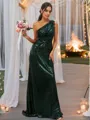 Sheath/Column One-Shoulder Sleeveless Shiny Sweep Train Sequins Bridesmaid Dresses