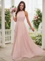 A-line Halter Sleeveless Shining Floor-Length Chiffon Bridesmaid Dresses