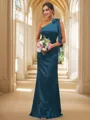 Sheath/Column One-Shoulder Fitted Sleeveless Floor-Length Silk like Satin Bridesmaid Dresses