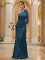 Sheath/Column One-Shoulder Fitted Sleeveless Floor-Length Silk like Satin Bridesmaid Dresses
