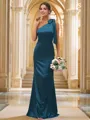 Sheath/Column One-Shoulder Fitted Sleeveless Floor-Length Silk like Satin Bridesmaid Dresses