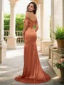 Sheath/Column Off-the-Shoulder Sleeveless Sweep Train Silk like Satin Polished Bridesmaid Dresses