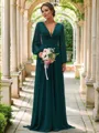 A-line V-Neck Long Sleeves Sweep Train sparking Chiffon Bridesmaid Dresses
