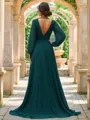 A-line V-Neck Long Sleeves Sweep Train sparking Chiffon Bridesmaid Dresses