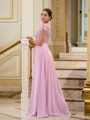 A-line Scoop Short Sleeves Floor-Length Fashion Chiffon Bridesmaid Dresses