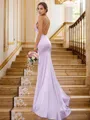 Sheath/Column Square Sleeveless Sweep Train Teasing Silk like Satin Bridesmaid Dresses