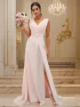 A-line V-Neck Sleeveless Timeless Sweep Train Chiffon Bridesmaid Dresses