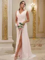 A-line V-Neck Sleeveless Timeless Sweep Train Chiffon Bridesmaid Dresses