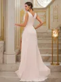 A-line V-Neck Sleeveless Timeless Sweep Train Chiffon Bridesmaid Dresses