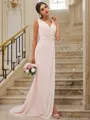 A-line V-Neck Sleeveless Timeless Sweep Train Chiffon Bridesmaid Dresses