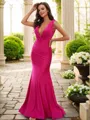 Trumpet/Mermaid V-Neck Sleeveless Sweep Train Seductive Jersey Bridesmaid Dresses