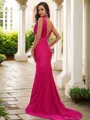 Trumpet/Mermaid V-Neck Sleeveless Sweep Train Seductive Jersey Bridesmaid Dresses