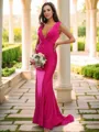 Trumpet/Mermaid V-Neck Sleeveless Sweep Train Seductive Jersey Bridesmaid Dresses