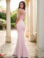 Trumpet/Mermaid Alluring High Neck Sleeveless Floor-Length Stretch Crepe Bridesmaid Dresses