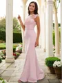Trumpet/Mermaid Alluring High Neck Sleeveless Floor-Length Stretch Crepe Bridesmaid Dresses