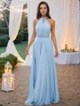 A-line Halter Sleeveless Floor-Length Subtle Jersey Bridesmaid Dresses