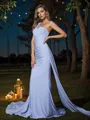 Sheath/Column One-Shoulder Sleeveless Graceful Sweep Train Jersey Bridesmaid Dresses