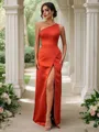 A-line One-Shoulder Sleeveless Floor-Length Graceful Satin Bridesmaid Dresses