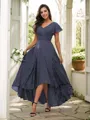 A-line V-Neck Noble Short Sleeves Asymmetrical Chiffon Bridesmaid Dresses